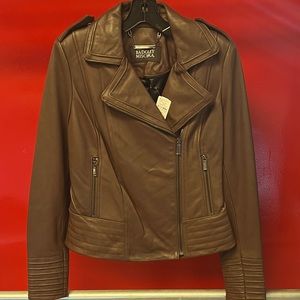 NWT BADGLEY MISCHKA GIA BROWN LEATHER BIKER JACKET